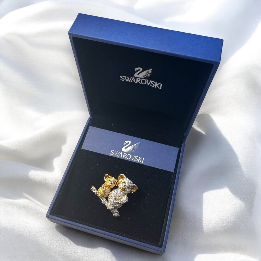 Swarovski Swan Signed Pave Crystal Koala Gold Brooch Pin